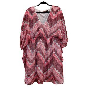 Speed Control Kaftan Dress Sz 3X Butterfly Sleeve Sheer Pink